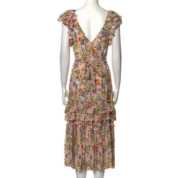 MARISSA WEBB Elio Print Dress Dusty Rose English Bouquet Sz XS Ruffle Midi (U - Picture 3 of 6